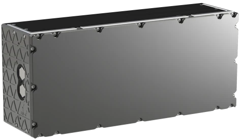 A render of rectangular cube-like antenna that is completely black with the exception of silver fasteners. It's largest dimension is it's width. It's height is the next largest dimension and it's depth is the smallest dimension.